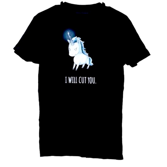 🌞 Tee Turtle black short sleeve t-shirt mad evil unicorn I will cut you S - Picture 1 of 15